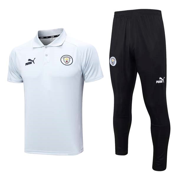 Polo Manchester City Komplett Set 2023-24 Weiß Schwarz